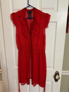 Susie rose  Red Ruffle-Front Short Sleeve Dress (19)